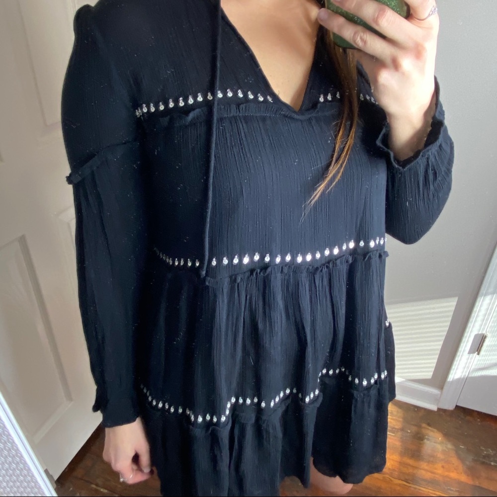 Lulu’s Make Some Waves Black Tiered Long Sleeve Boho Swing Dress Size Small - Picture 12 of 16